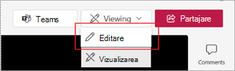 Captură de ecran care arată cum să comutați la modul de editare în Microsoft Stream.