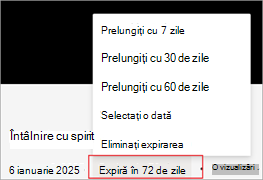 Captură de ecran care evidențiază modul de prelungire a datei de expirare a înregistrării în Microsoft Stream.