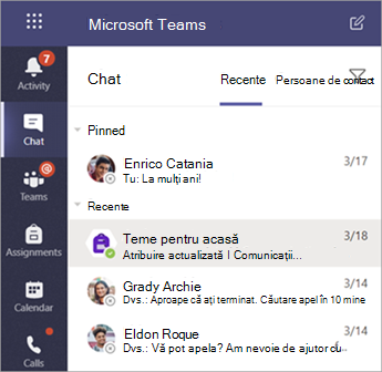Chaturi private ale unui student în Teams