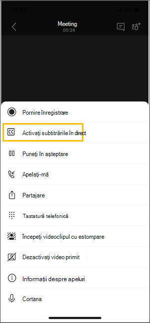 Buton pentru a activa subtitrările în direct