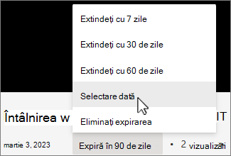 Meniul Timp de expirare înregistrare