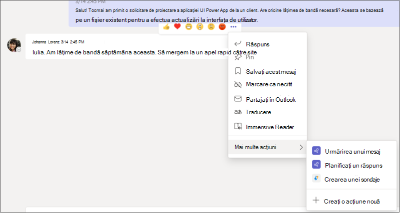 Meniul Mai multe opțiuni, complet extins, cu submeniurile sale