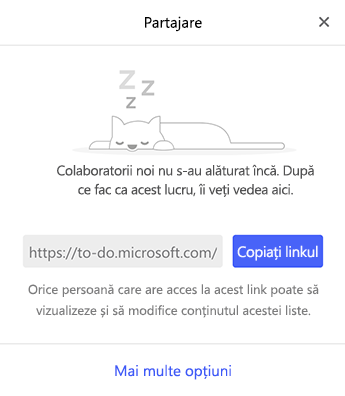 Captură de ecran afișând meniul Partajare