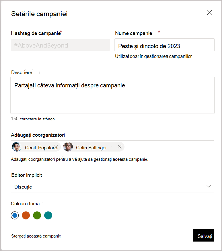 Engage și administratorii globali pot atribui coorganizatori.