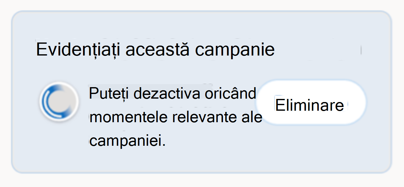 Un modul apare în scenariul tău pentru a te informa că promovezi campania prin adăugarea unei casete la profilul tău.