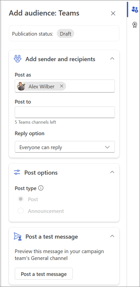 Screenshot of the Teams customization pane showing a sample Teams post.