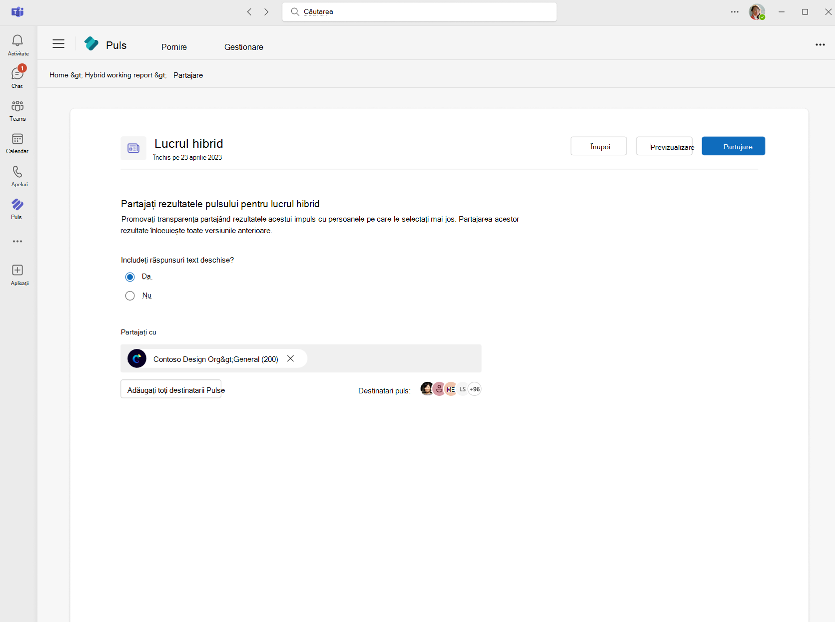 Share results dialog with Viva Pulse