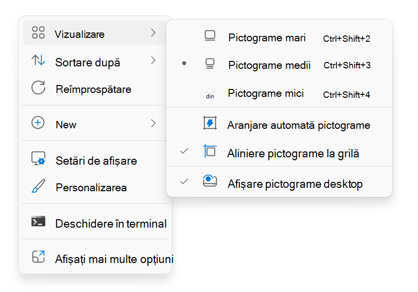 Screenshot of the contextual menu on the desktop that appears when you right-click.