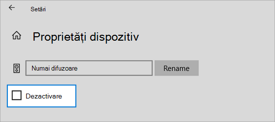 Proprietăți dispozitiv golite - caseta de selectare Dezactivare