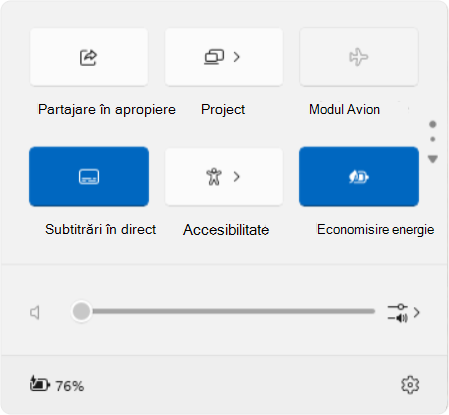 Screenshot of quick settings in Windows.