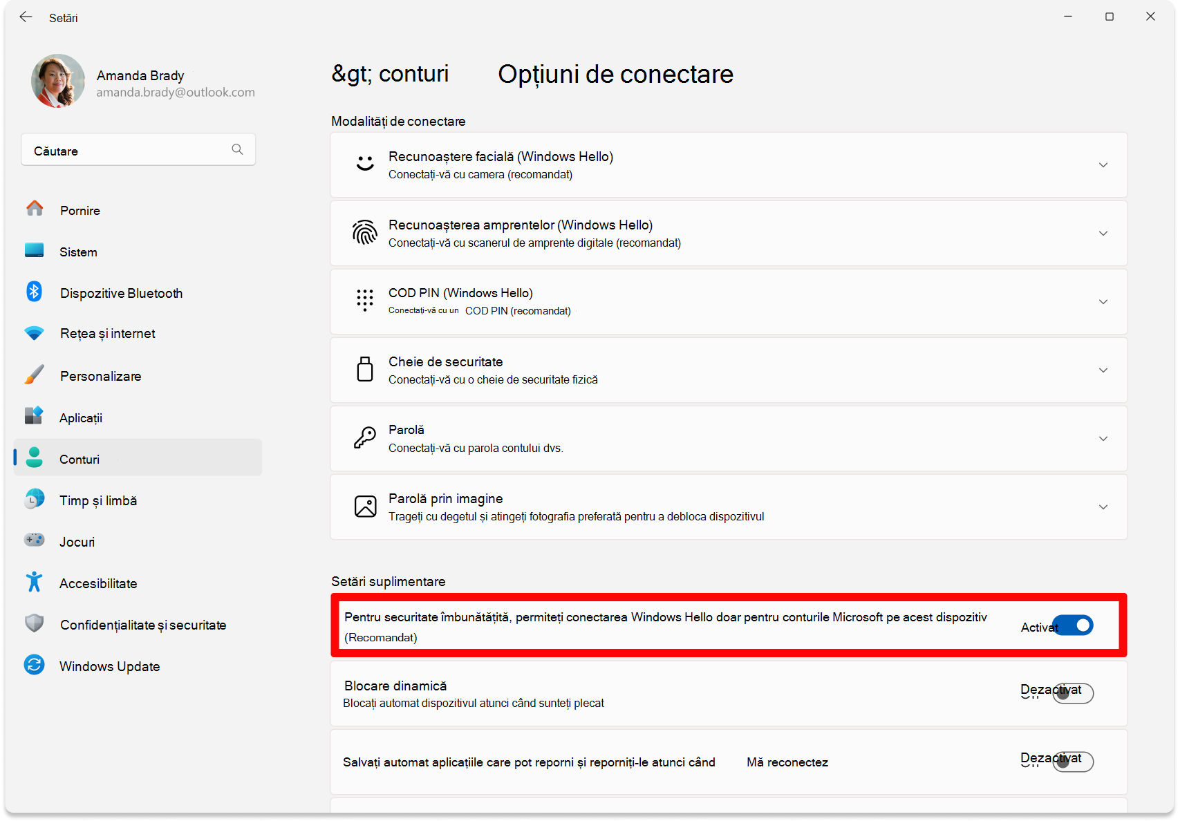 Screenshot of Settings - toggle to configure passwordless turned on.