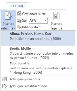Inserare referință cu lista verticală