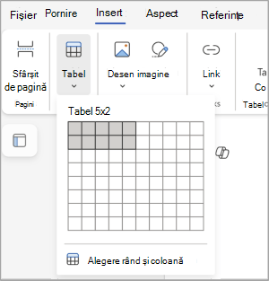 Inserarea unui tabel