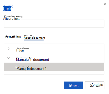 Panoul de selectare a marcajelor în document