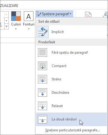 Meniu spațiere paragrafe