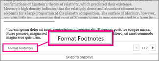 Format Footnotes button in the Footnote editing area of Word Online