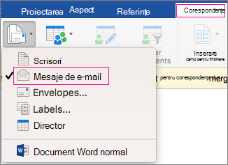 e-mail cu îmbinarea corespondenței