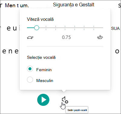 Setări voce Immersive Reader
