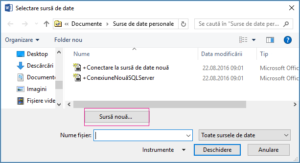 îmbinare corespondență sursă de date