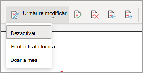Lista verticală Urmărire modificări Dezactivat, Pentru toată lumea, doar al meu