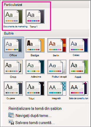 The Themes menu shows custom and built-in themes