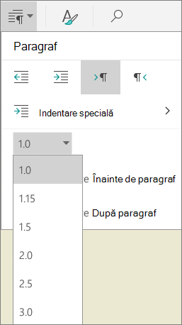Line Spacing menu