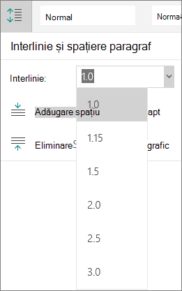 Opțiuni interlinie