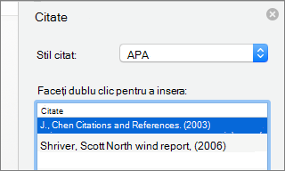 Panoul Citate cu lista de citate.