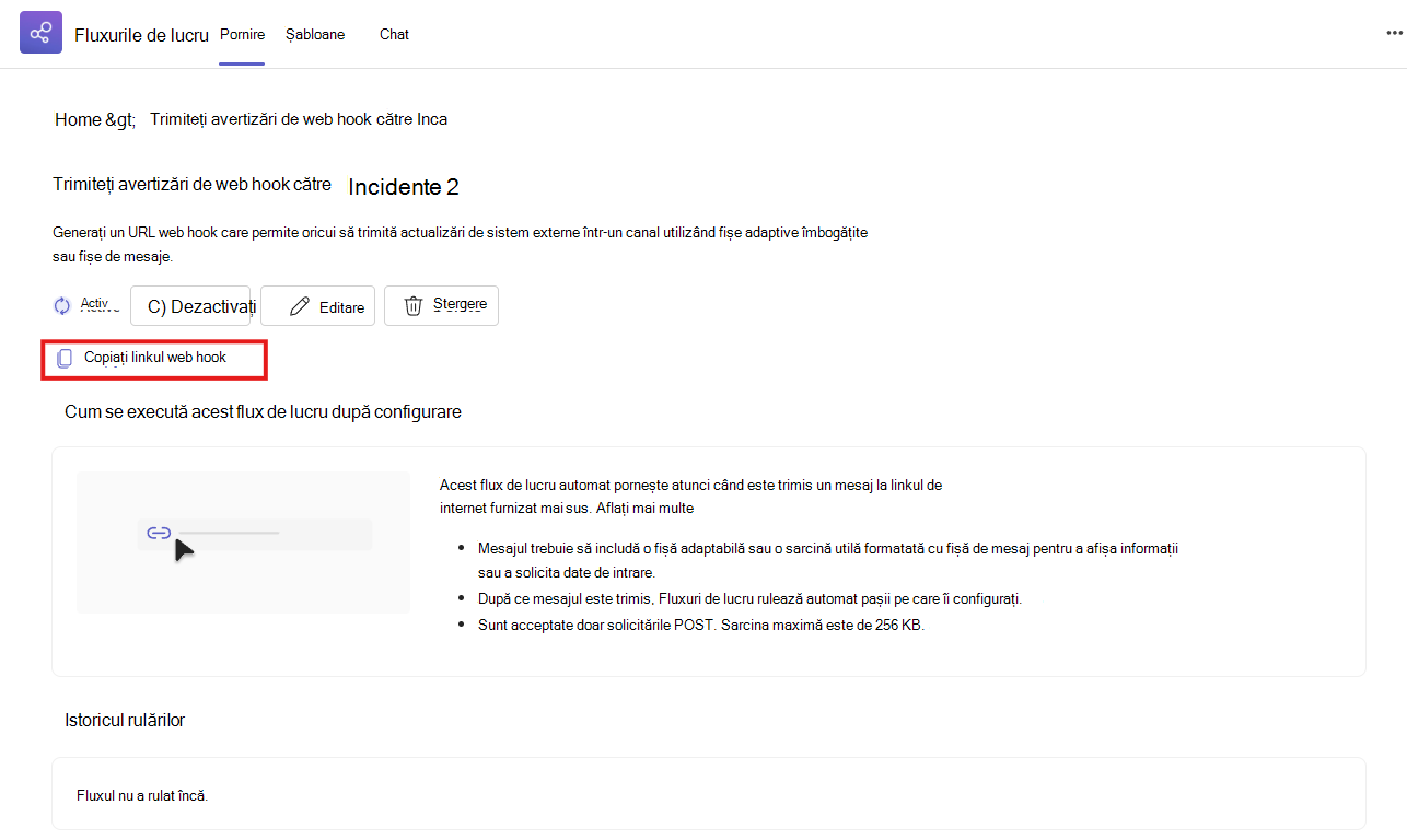 Copiere URL webhook