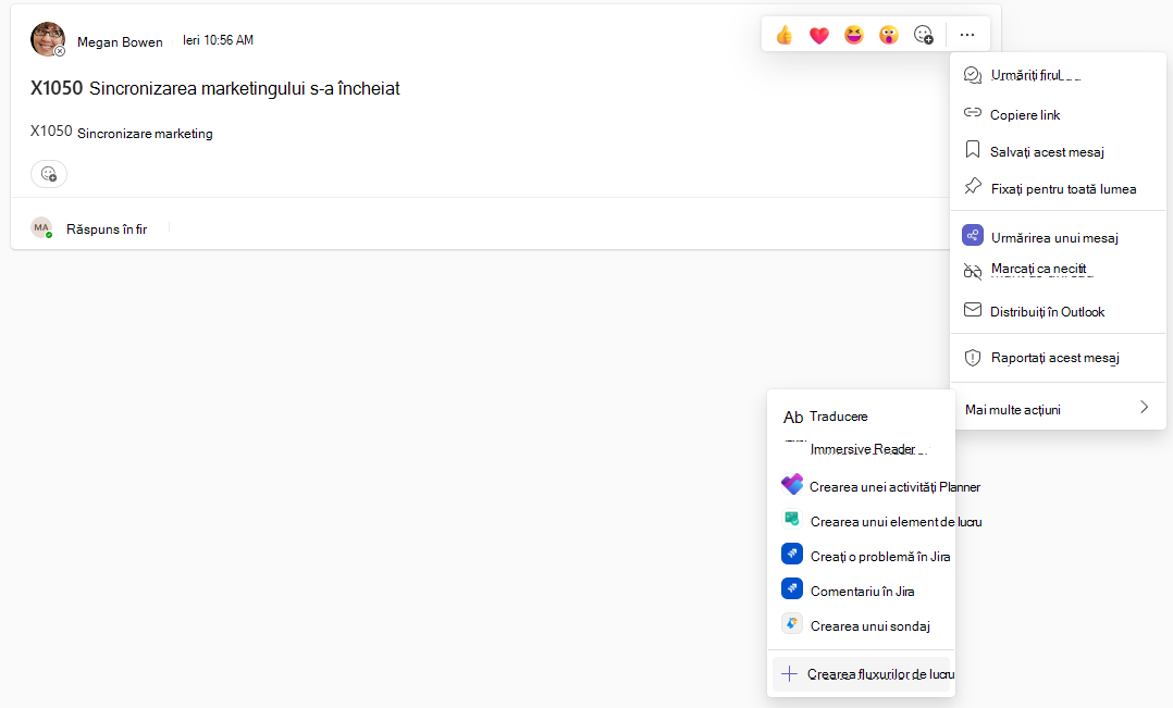 Message action create workflows