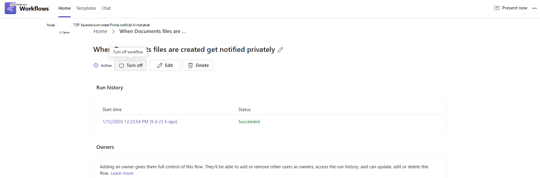 Turn on or off workflow within details page
