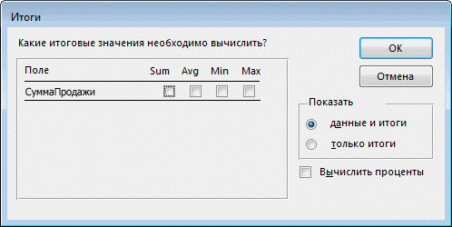 Итоги в мастере отчетов