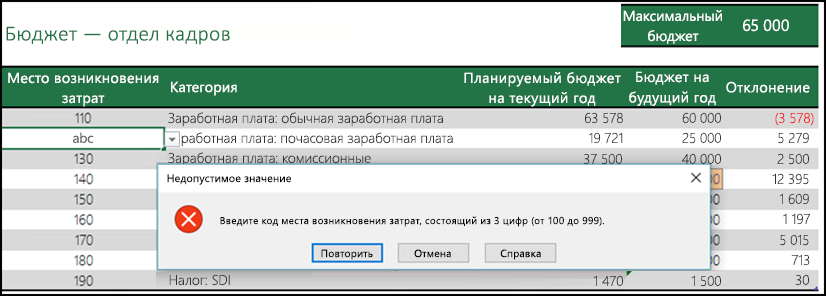 Пример недопустимого входного сообщения