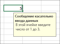 Входное сообщение, отображаемое для ячейки