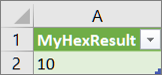Результат функции MyHex на листе