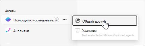 Снимок экрана: общий доступ к агенту из области навигации слева.