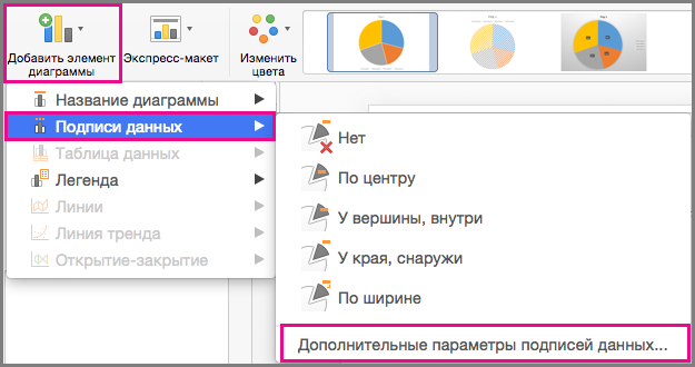 Добавление элементов диаграммы в Office для Mac