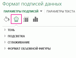 Вкладка «Эффекты» области «Формат подписей данных»
