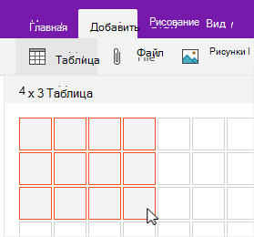 Команда вставки таблицы с сеткой рисования таблицы