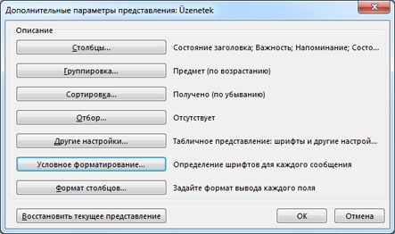 Диалоговое окно «Дополнительные параметры представления»