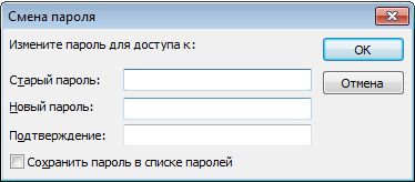 Диалоговое окно «Изменение пароля»