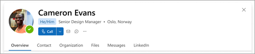 Снимок экрана: заголовок карта профиля в Outlook