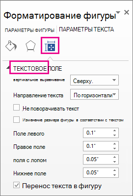 Снимок экрана: параметры текстового поля в области 