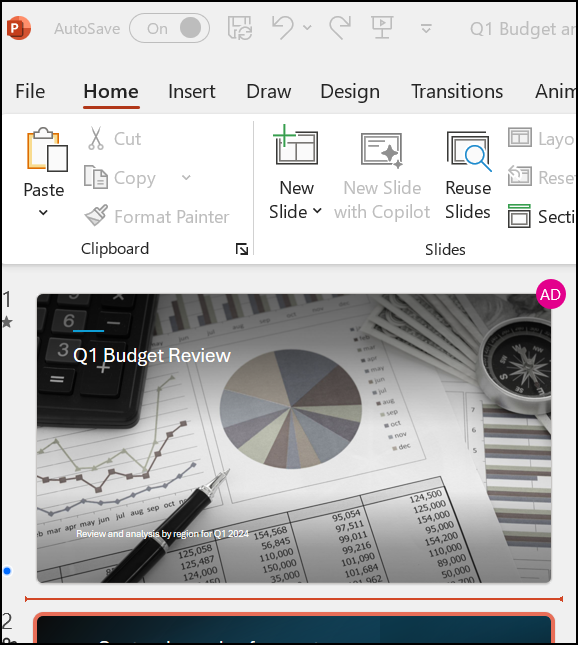 Значок показывает, что кто-то еще работает вместе с вами над слайдом в PowerPoint 2016.