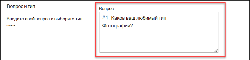 Снимок экрана: тип вопроса