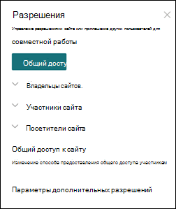 Панель разрешений сайта SharePoint