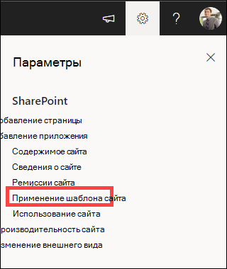 Параметры с выделенным параметром Применить шаблон сайта.