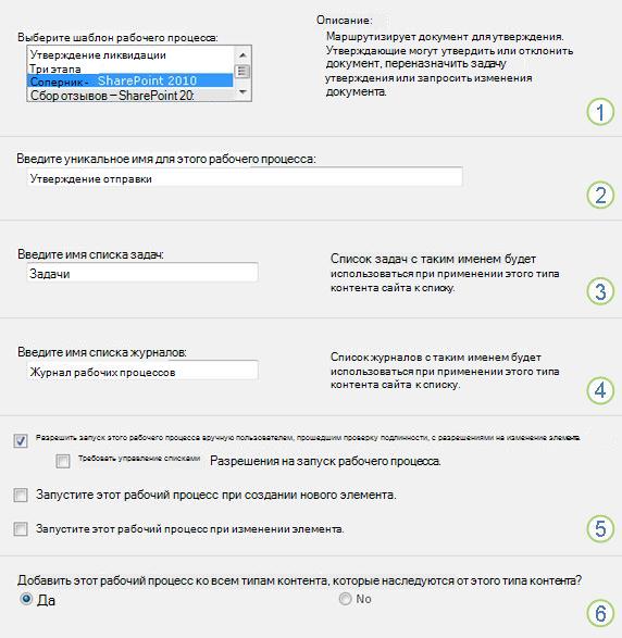 Первая страница формы связи с пронумерованными выносками