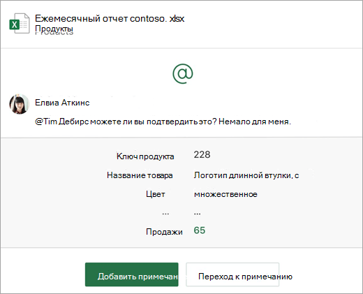 Снимок экрана: отправляемое по электронной почте уведомление о примечании
