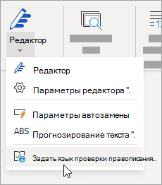 На вкладке Рецензирование щелкните Редактор > Задать язык правописания.